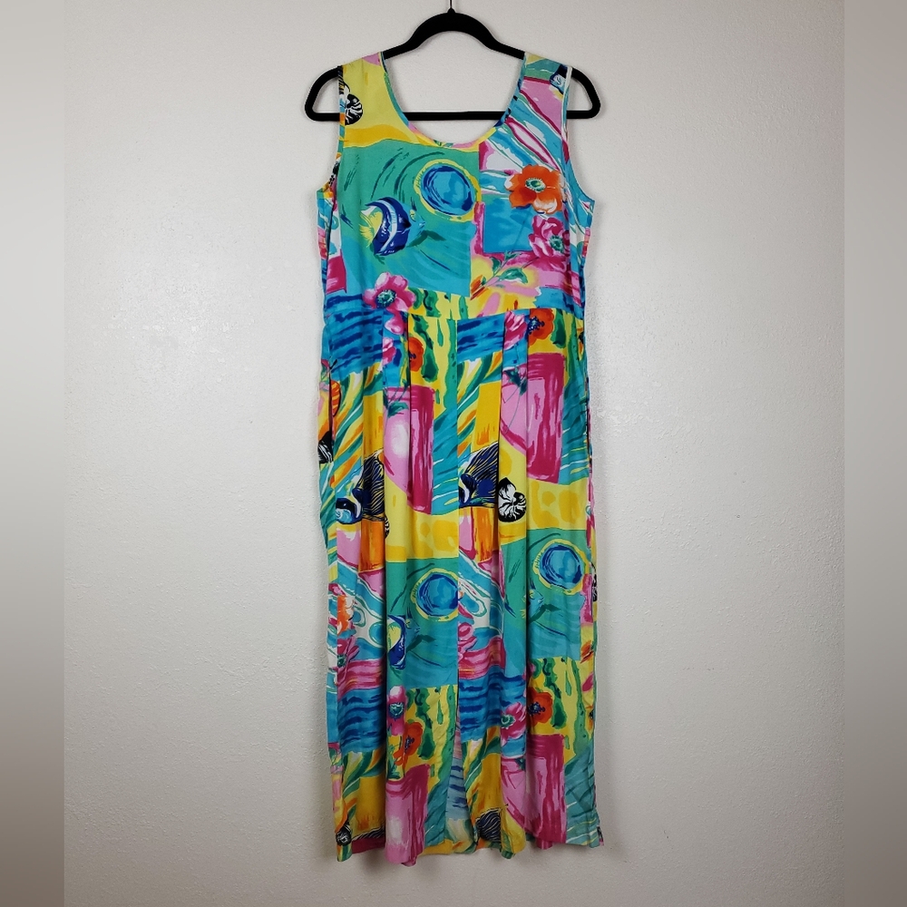 Bindi Vintage Hawaiian Babydoll Midi Tropical Dress Size S